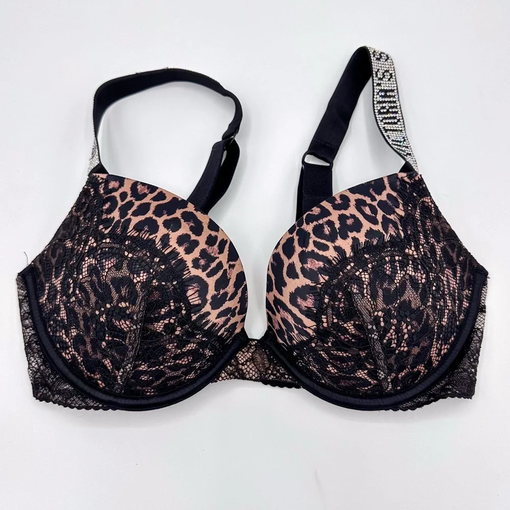 Victoria's Secret Very Sexy Leopard Print Lace Shine Strap Push-Up Bra - Picture 2 of 8